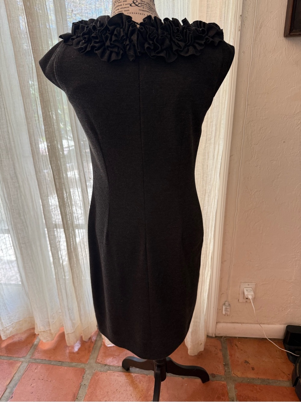 Cache Charcoal Grey Midi Dress with Ruffled Collar